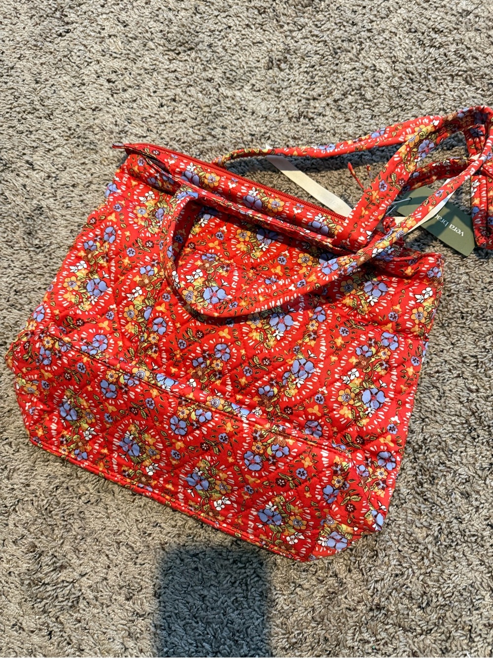 Vera Bradley Red Quilted Floral Tote with Multicolor Blossoms - Picture 3 of 4